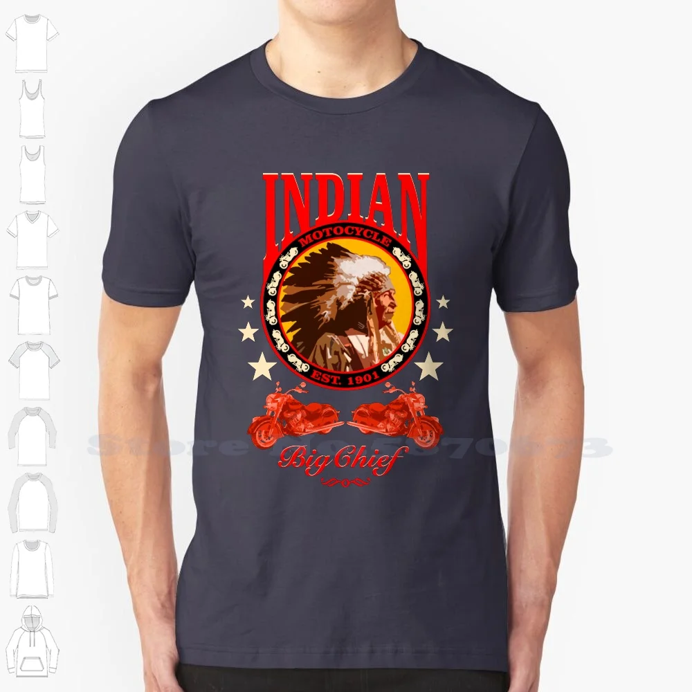 Motocycle Indian Big 100% Cotton T-Shirt Motorcyclist On The Road Motorcycle Motocycle Ploxdin