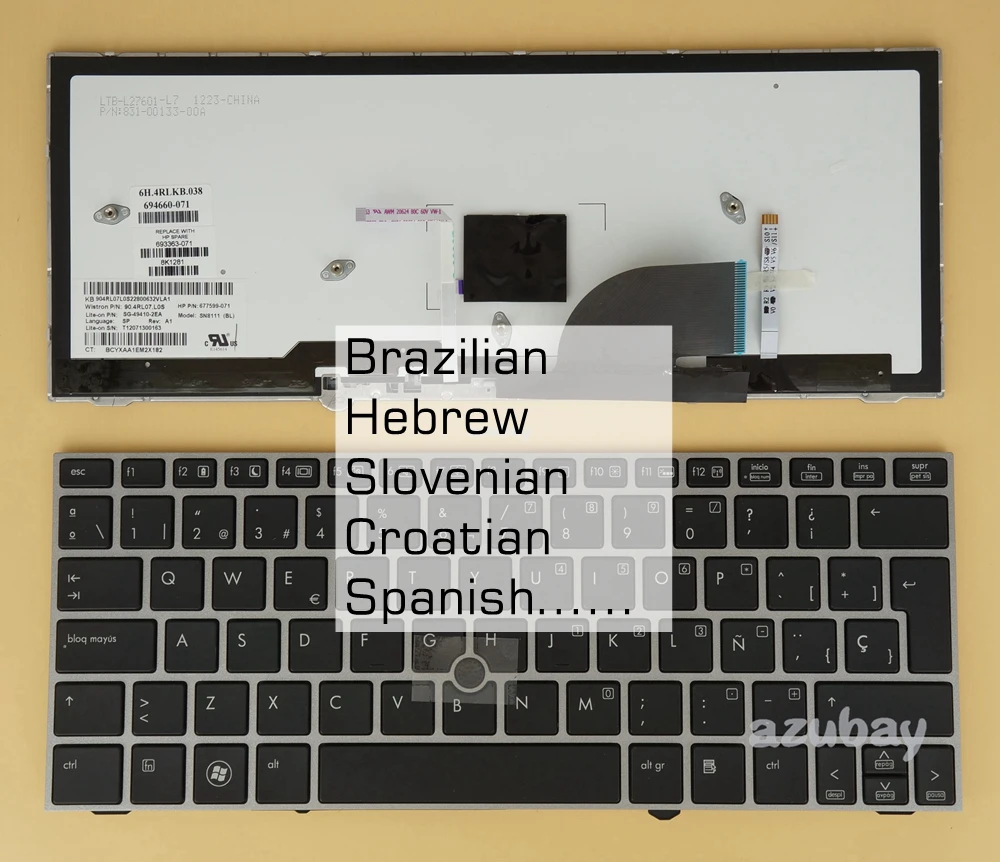 Teclado Espanhol Esloveno Hebraico do Brasil para hp Elitebook 2170p 677599- 693363- 700681- 705614- 707877- 071 201 Ba1 Bb1 Retroiluminado