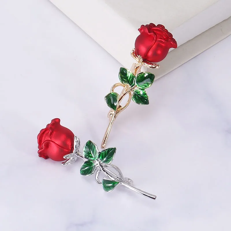 Rose Flower Brooches for Women Lady Fashion Vintage Elegant Enamel Flower Pin Summer Design Valentine\'s Day Gift