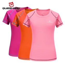 Queshark mulheres secagem rápida de manga curta esportes correndo camiseta respirável slim tops camisetas de ioga camisetas camisas de treino de ginástica de fitness