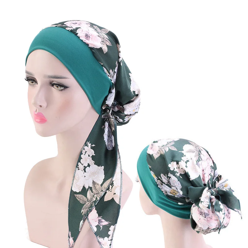 JTVOVO RUNMEIFA 2021 New Women's Fashion Print Back Head Hidden Hair Muslim Cap Turban Straps Hijab Femme Musulman Islam India