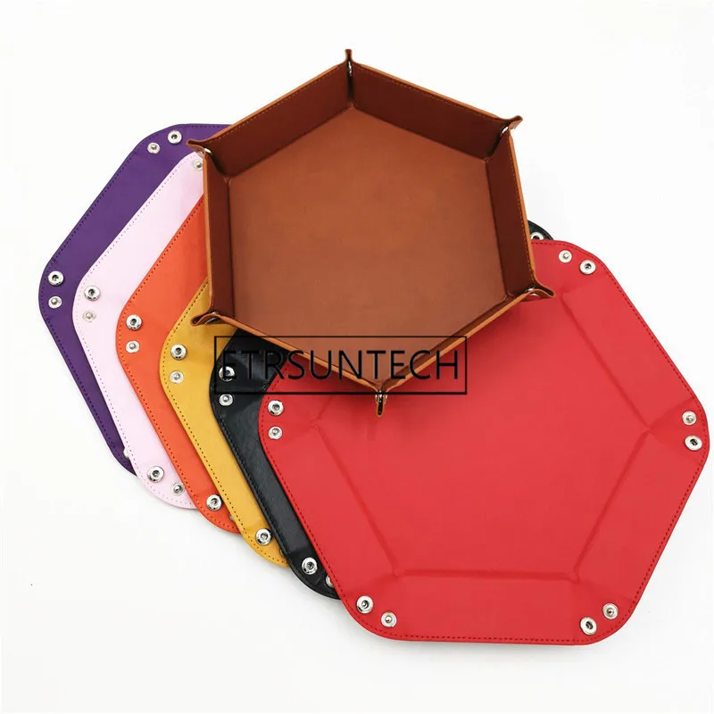 50pcs Hexagonal Desktop Storage Box PU Leather Foldable Storage Box Dice Collapsible Rolling Tray For Table Games