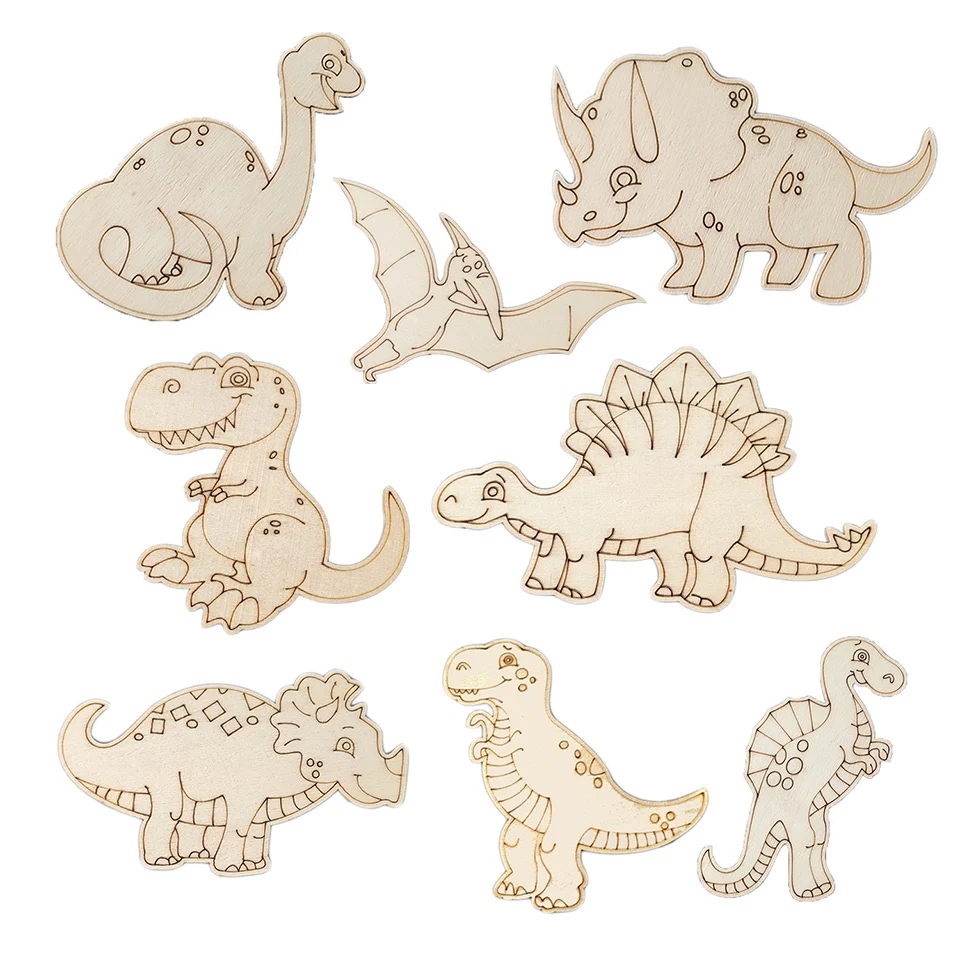 10pcs Wooden Dinosaur Crafts DIY Painting Wooden Ornaments For Kids Dinosaur Birthday Party Decorations Children\'s Day Gift