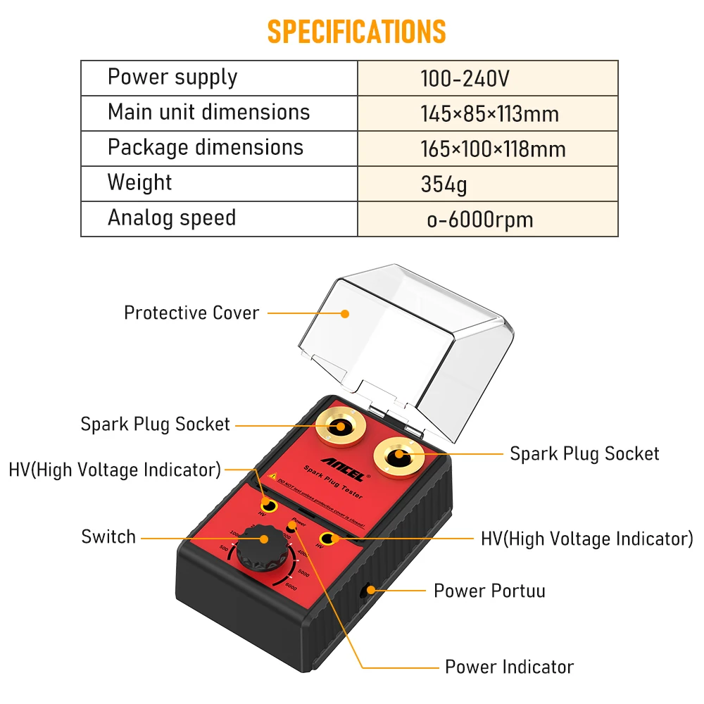 Ancel-probador de bujías de coche, sistema de ignición, 220V, 110V, Detector de doble orificio, herramienta de diagnóstico