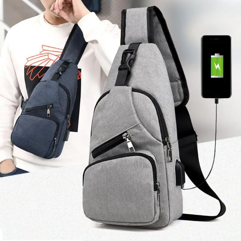 Men's Shoulder Bag Sling Chest Pack Canvas USB Charging Sports Crossbody Handbag Travel Knapsack Male Chestbags Mochila Hot Sale