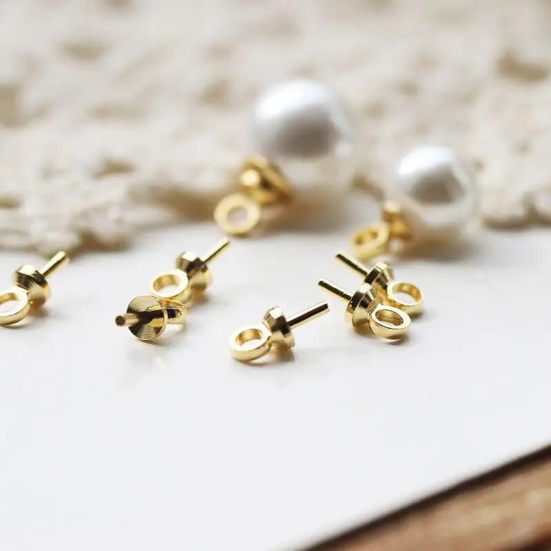 50PCS Lenth 6X2.8MMGold Color Brass Half hole Charms Pins Pendant Screw Eye Pin Bail For Charms Top Drilled Jewelry Accessories