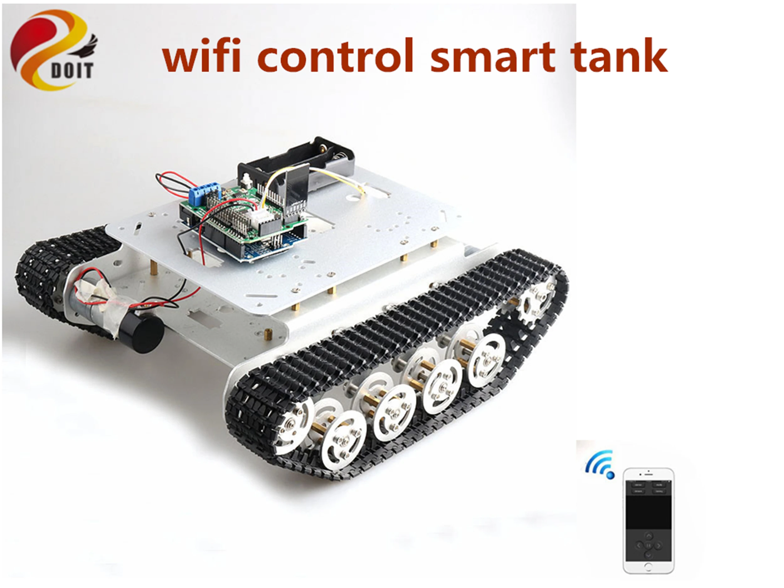 SZDOIT Wifi/Bluetooth/Handle Control TSD100 Intelligent Double-deck Metal Tank Chassis Kit RC Tracked Robot DIY for Arduino