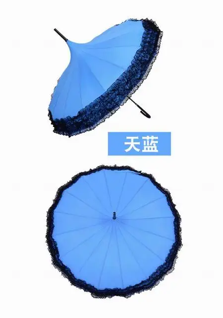 Lace Pagoda Umbrella for Lady, Long-Handle Umbrella, Fancy Sunny and Rainy Umbrellas, Parasols, 14 Colors, 20 PCs/Lot