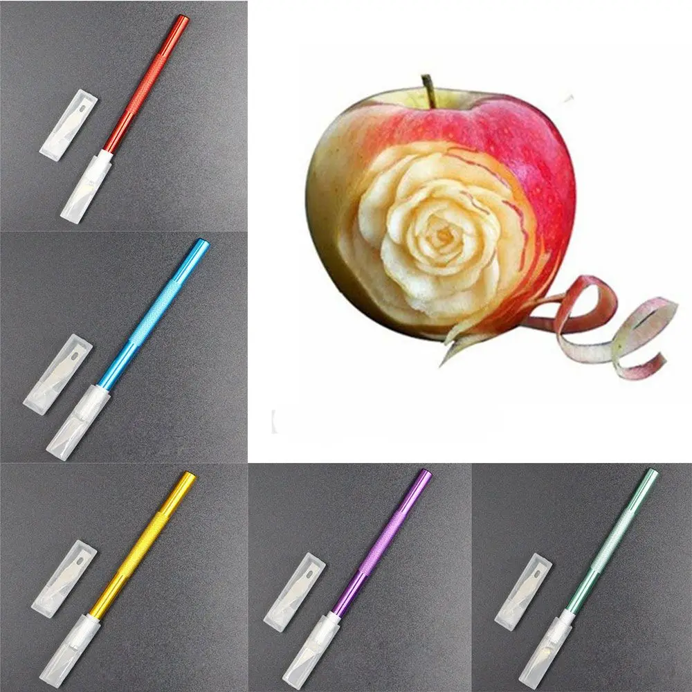 Fruit Sculpture Carving Engraving Cutter with 6pcs Blade Non-slip Knife Metal Scalpel Pastry Tools