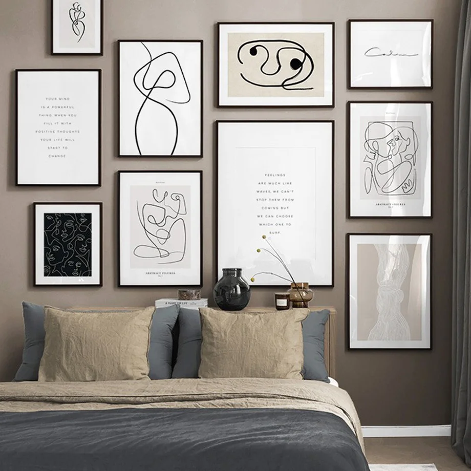 

Wall Art Canvas Painting Drew Line Face Flower Abstract Painting Nordic Posters And Prints Wall Pictures For Living Room Decor