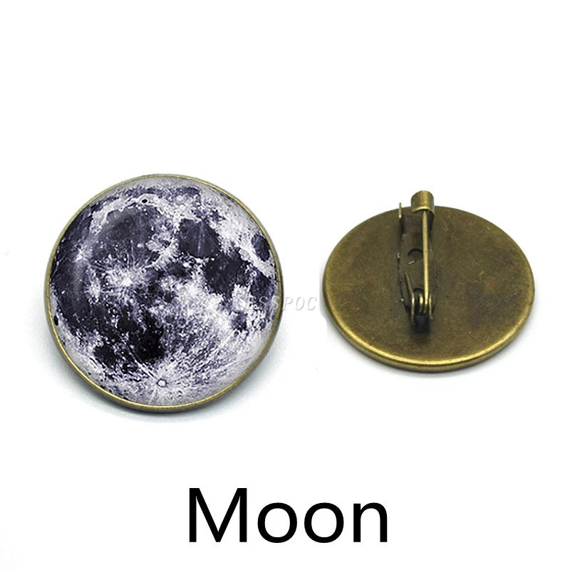 Galaxy Planet Pins Solar System Moon Earth Sun Glass Brooch Badge for Women Shirt Bag Decoration Outer Space Jewelry