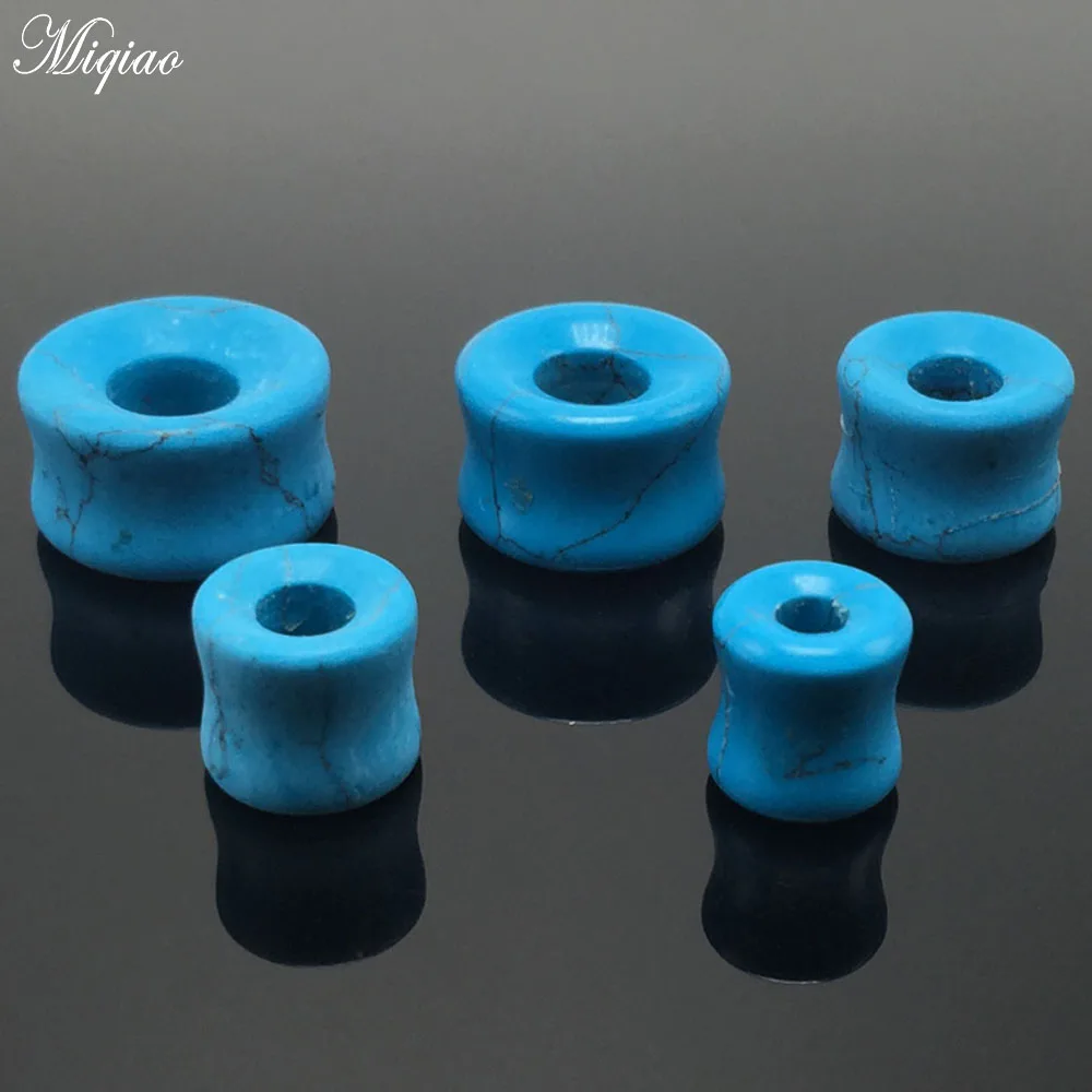 Miqiao 2PCS Fashion New Blue Hollow Stone Ear Expander Piercing Earplugs Body Jewelry 8mm-16mmEAR TUNNEL