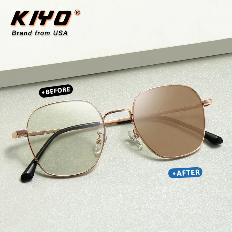 

KIYO Brand 2021 New Women Men Square Anti-Blue Light Photochromic Sunglasses Metal Fashion Sun Glasses UV400 Sport Eyewear 9665