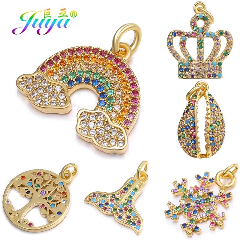 

Juya DIY Jewelry Findings Supplies Multicolor Crystals Shell Crown Tree Rainbow Snowflake Pendant Charms For Jewelry Making