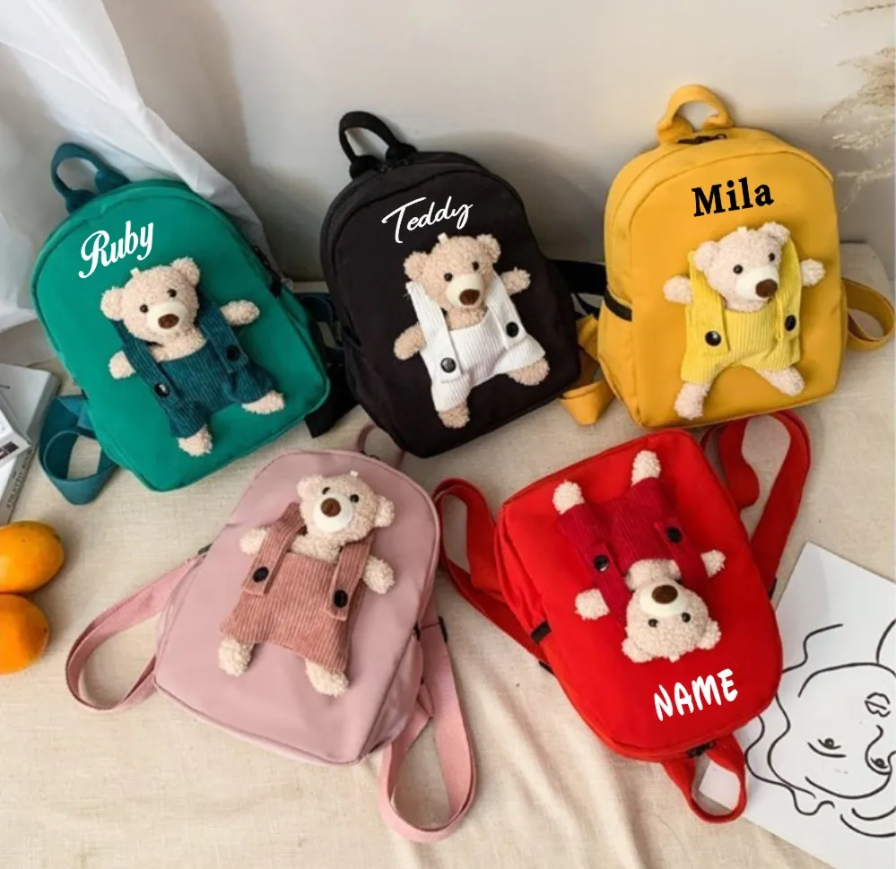 Personalized Toddler Backpack Plush Bear Preschool Bag Kids Custom Name Backpack for Boys Girls Cute Mini Child’s Bag Backpacks