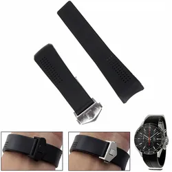 22mm Black Silicone Rubber Band Strap For TagHeuer Carrera With Buckle