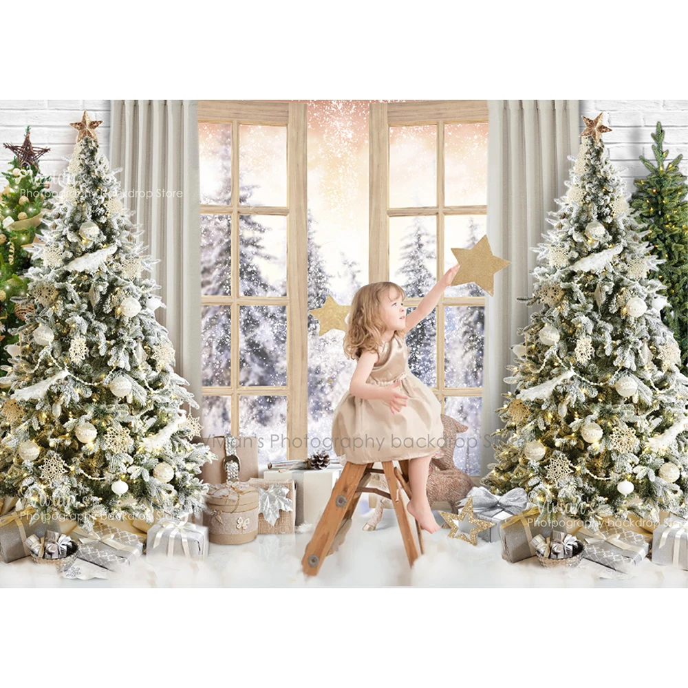 Mockica natal fotografia crianças retrato criança rena inverno neve janela árvore de natal banner menina recém-nascido photostudio