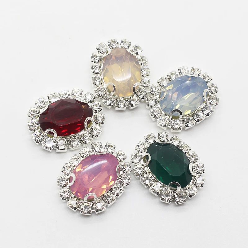 New Color 10Pcs 15*20mm Resin Acrylic Oval Rhinestone Button Silver Germent Flower Center DIY Accessories Handcraft