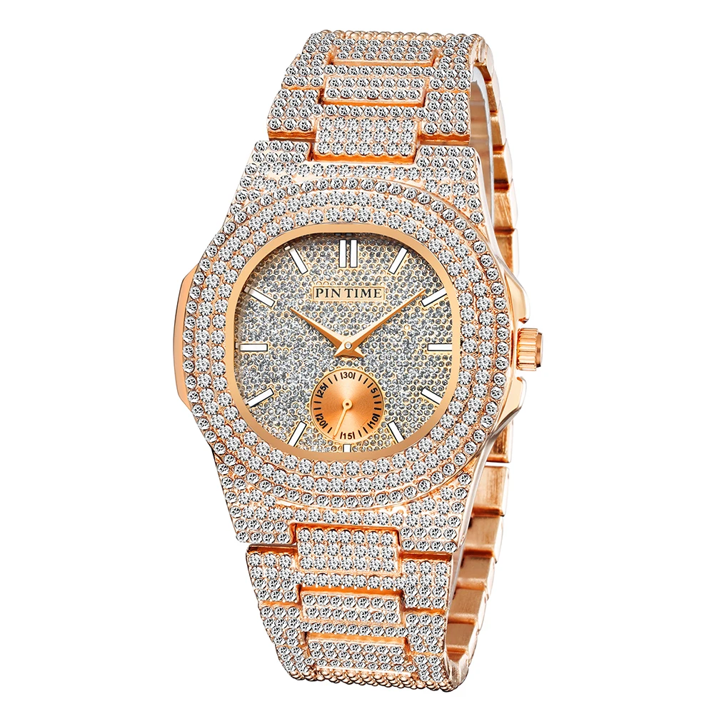 Creatieve Bling Iced Out Horloge Mannen Crystal Diamond Horloges Topmerk Luxe Stalen Klok Reloj Hombre Relogio Masculino Montre