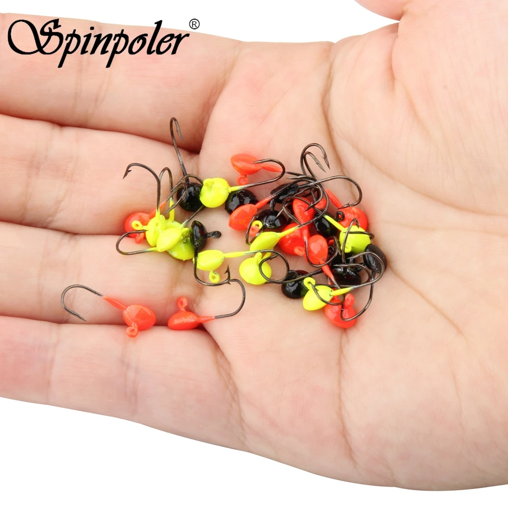 Spinpoler 10 unids/lote 0,5g/0,7g Mini cabeza de plantilla de plomo pesca en hielo de invierno Micro pesca señuelos blandos anzuelos de cebo de gusano