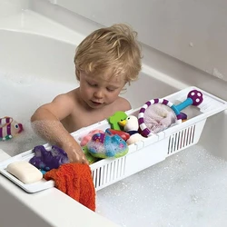 Bathtub Caddy Tray Plastic Bathtub Basket Shelf Rack Bath Toys Organizer Multifunction Bathroom Drain Retractable Storage Rack