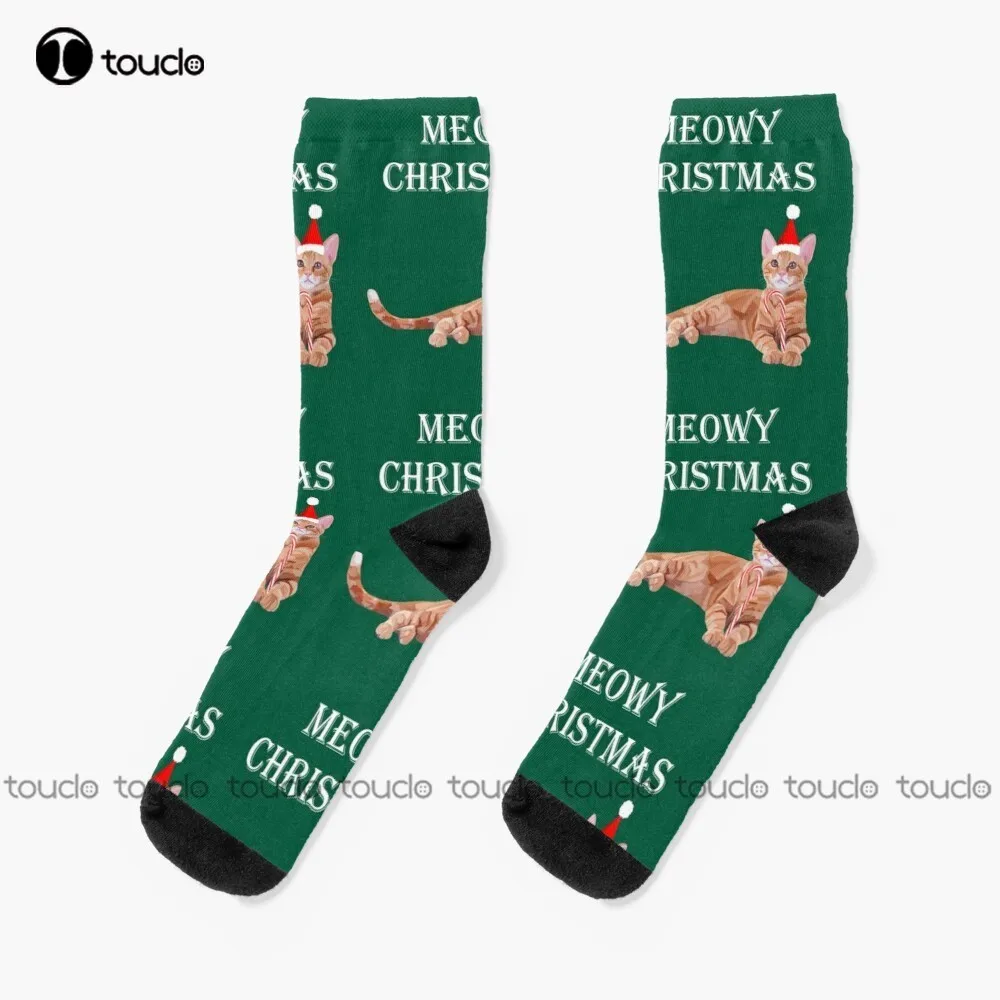 Meowy Christmas Ginger Kitten  Socks Workout Socks Women Christmas New Year Gift 360° Digital Print Personalized Custom