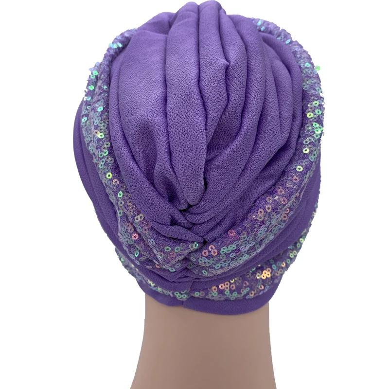 Women\'s Head Wraps Muslim Headscarf Cap India Hat Ready Hijab Bonnet Turbante Mujer Summer Breathable Sequins Turban Cap