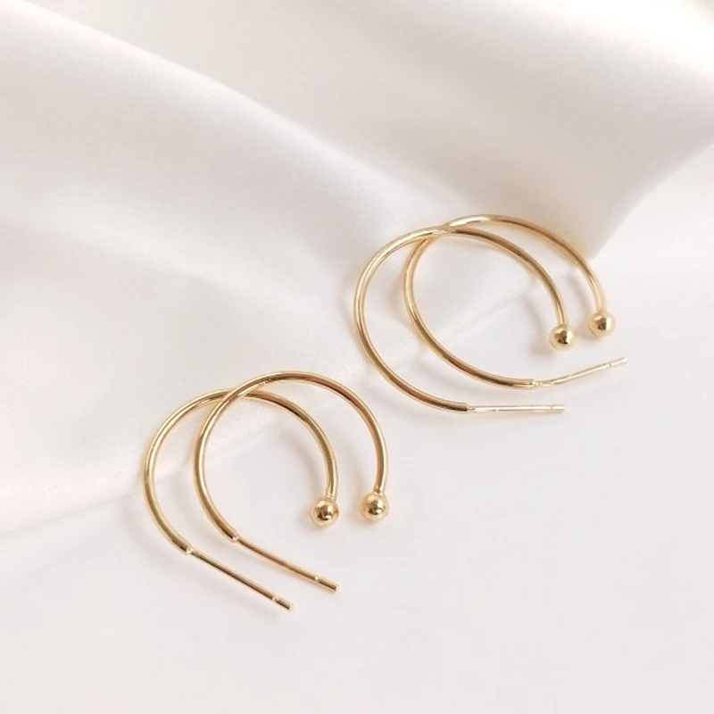 Real Gold Plated Color-Preserving Semi-Circular C-shaped Earrings Pins Hoop Jewelry Making Findings Fittings Accessories