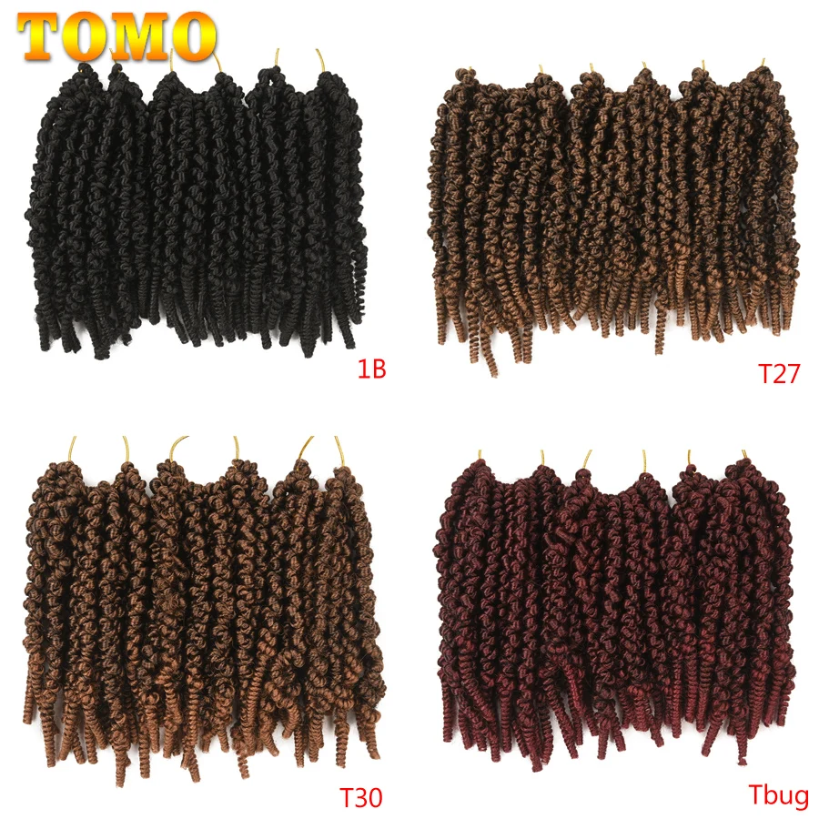 TOMO Pre Stretched Passion Bomb Twist Crochet Hair 8 Inch Ombre Spring Twist 65g/Pack Synthetic Braiding Hair Extensions