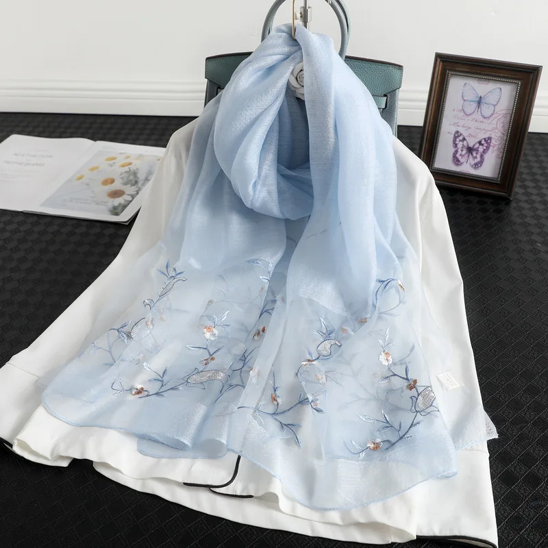 2022 Solid Silk Women Scarf Warm Wool Shawls Lady Wraps Bufanda Floral Pashmina Embroidery Scarves Foulard Wholesale Hijab