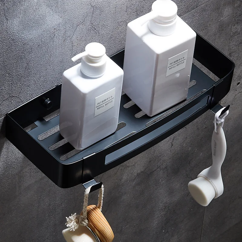 Rak Kamar Mandi Rak Shower Baja Tahan Karat Rak Sudut Hitam Rak Mandi Persegi Rak Organizer Penyimpanan Kamar Mandi Krom