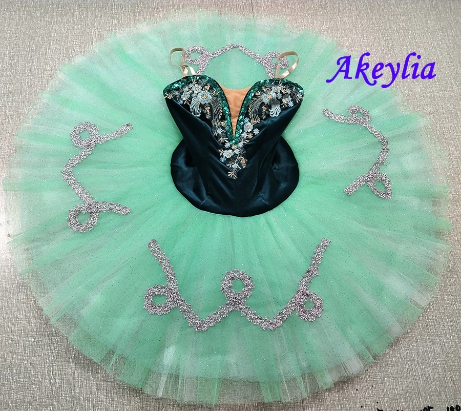 

Green Silver Ballet Tutu for Women sugar plum fairy competition tutu costumes Adult pre-Professional Ballet stage Tutu velvet