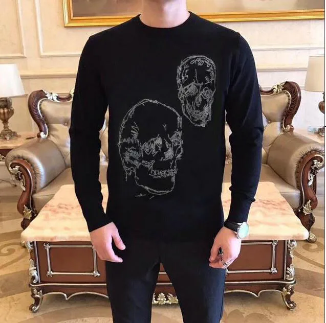 

Rhinestones Pullover Skulls sweater men young winter Hot drill 2021 warm outer wear high quality