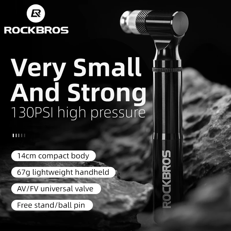 ROCKBROS Mini Bicycle Pump Aluminum Alloy Light Cycling Pump 14cm AV/FV 130PSI Bike Pump Wear-resistant Portable Bike Air Pump