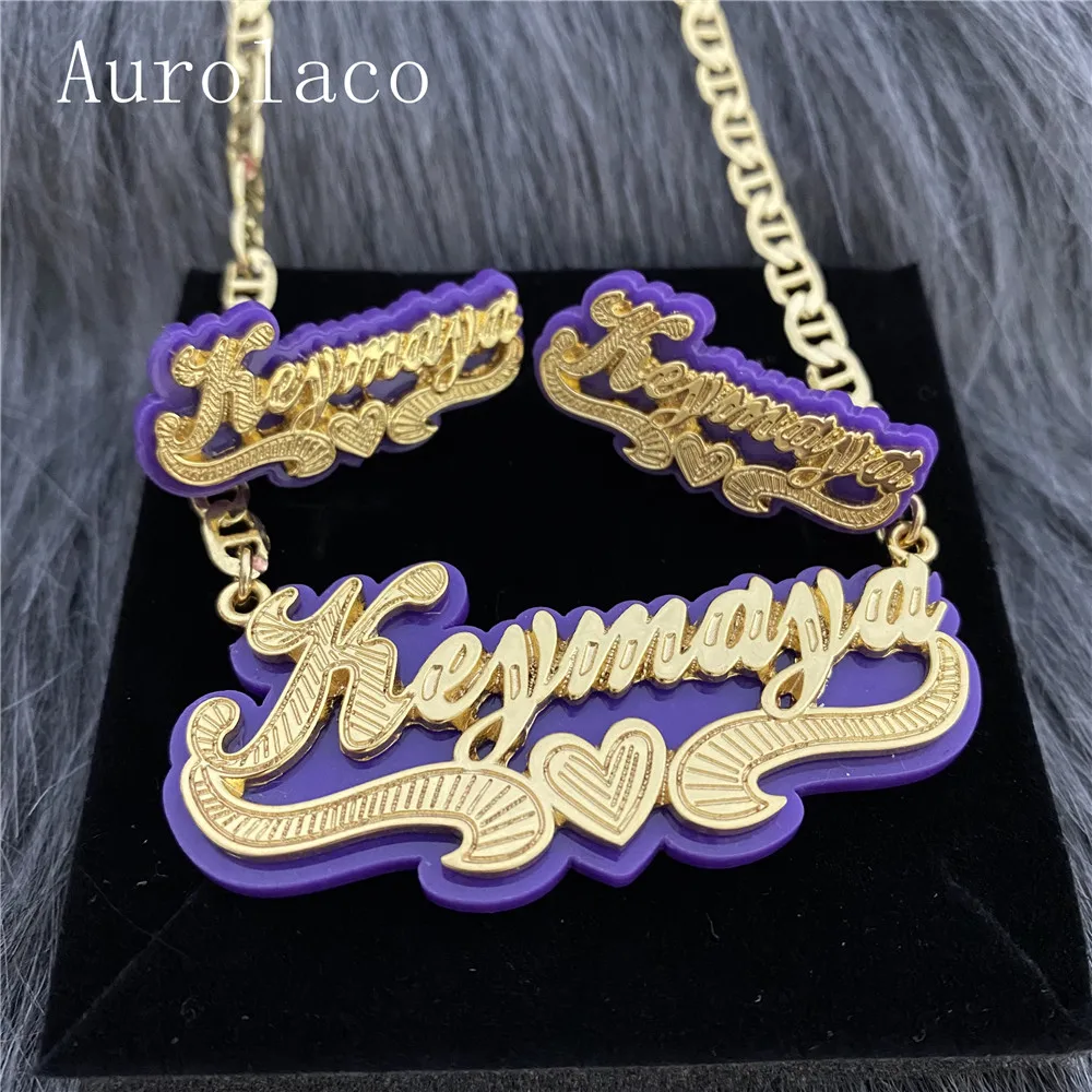 Aurolaco Acrylic Jewelry Set Double Gold-plated Custom Name Necklace Custom Acrylic Pendant Necklace Acrylic Stud Earrings