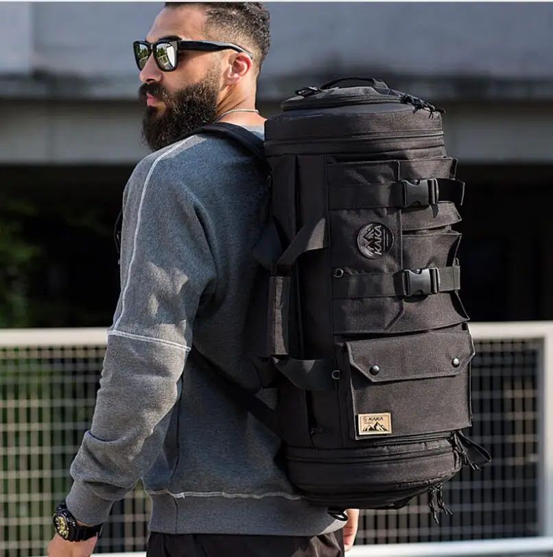 Kaka 45l grande capacidade dos homens sacos de viagem multifuncional saco à prova dwaterproof água viagem bagagem bolsa mochila dos homens uso deveria bolsa ombro