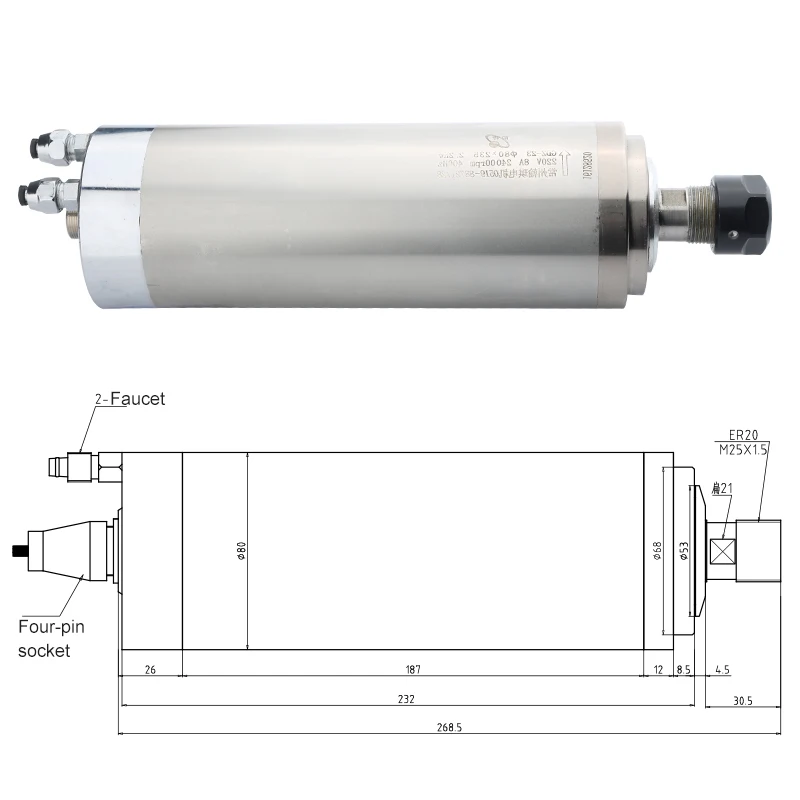 HQD CNC Spindelmotor 2.2KW ER20 4 stks Lager 220 V 380 V CNC Frezen Watergekoelde Spindel Houtbewerking Router Graveren