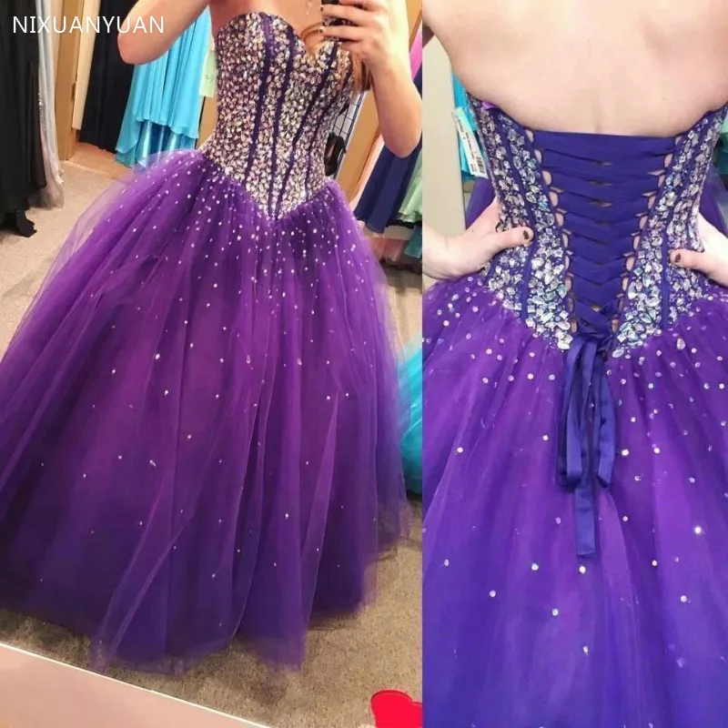 2021 Quinceanera Dresses 푹신한 볼 가운 Purple Tulle Puffy Sweetheart Sweet 16 Dresses Vestidos De 15 Anos Quinceanera