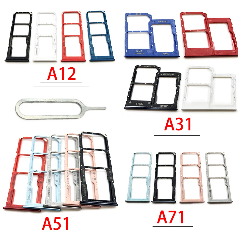 NEW Dual Card Phone Sim SD Card Tray For Samsung A12 A31 A51 A71 NEW SIM Chip Holder Slot Adapter Drawer Part + Pin