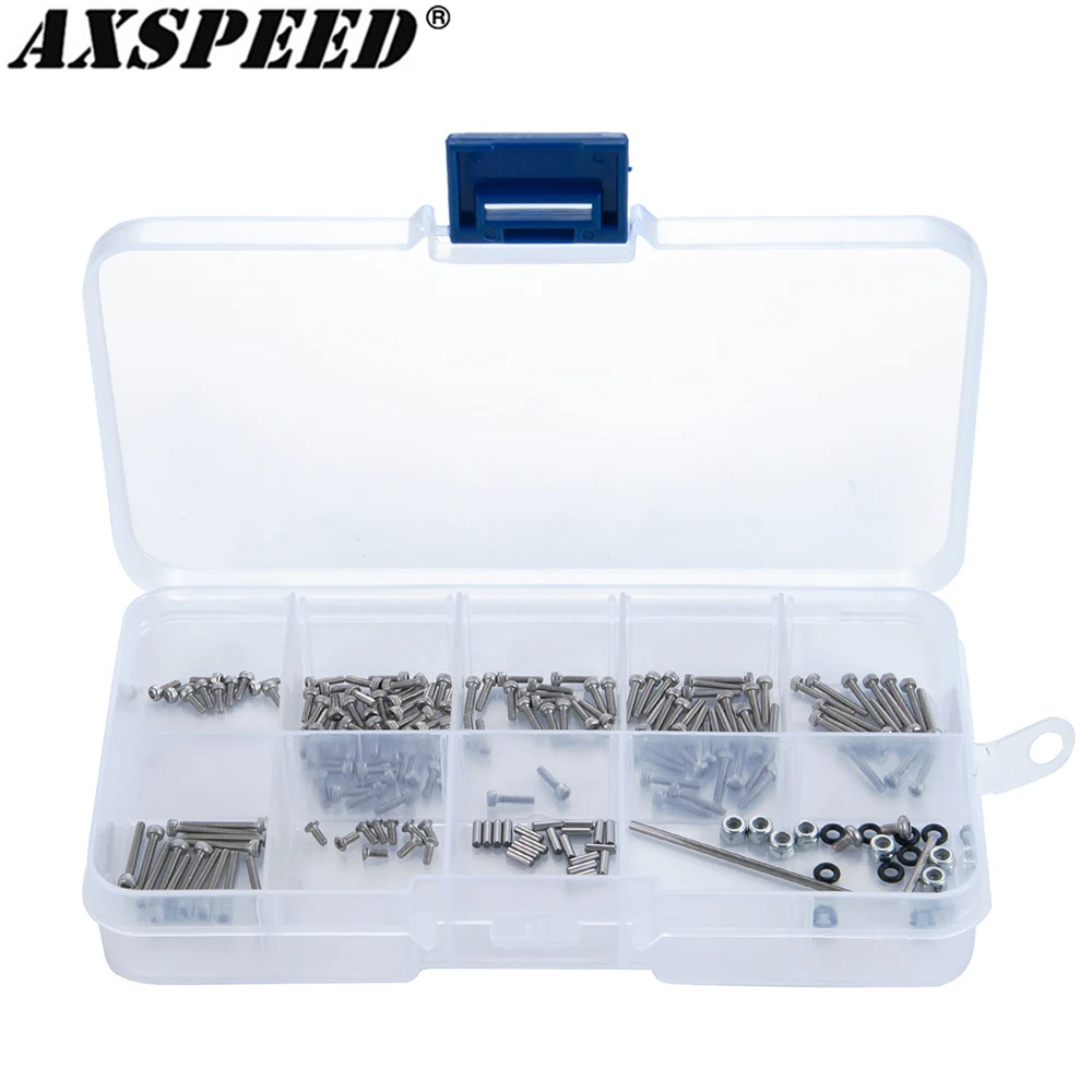 AXSPEED 186PCS Screws Pins Repair Tools Kit with Storage Box 130x22x67mm for 1/24 Axial SCX24 RC Crawler Car Repair Parts