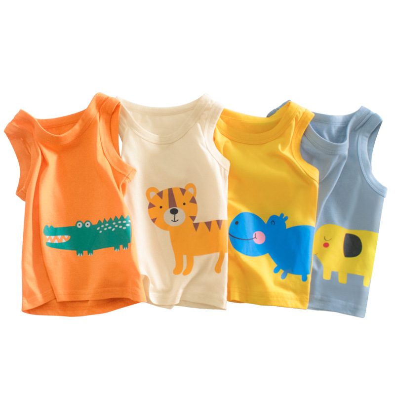 2023 Summer Children Vests Clothes 100% Cotton Animals Cartoon Baby Boys Girls Tank Tops Kids Cute Bottoming Undershirts