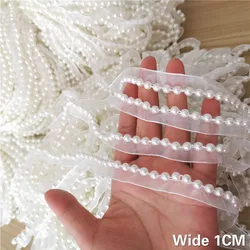 1CM Wide Beautiful White Organza Glitter Beads Guipure Lace Fabric Collar Trim Ribbon DIY Venise Garment Sewing Applique Decor