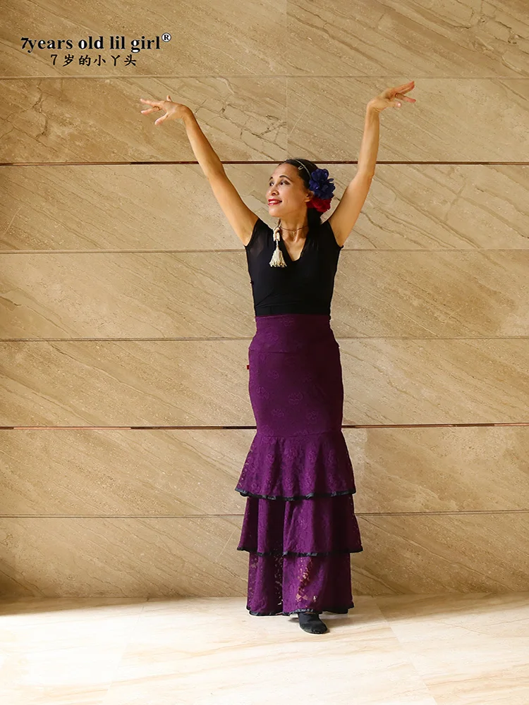 Tanzkleid Original Spanisches Flamenco-Tanzkleid Norwegische Hanfspitze 4-lagige Volants DDT06