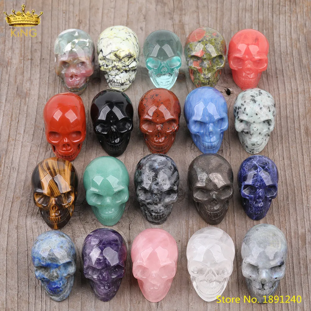 

Natural Gemstones Carved Skull Head Mineral Healing Jewelry,Home Room Decor Quartz Crystal Figurine Skull Meditation Jewelry