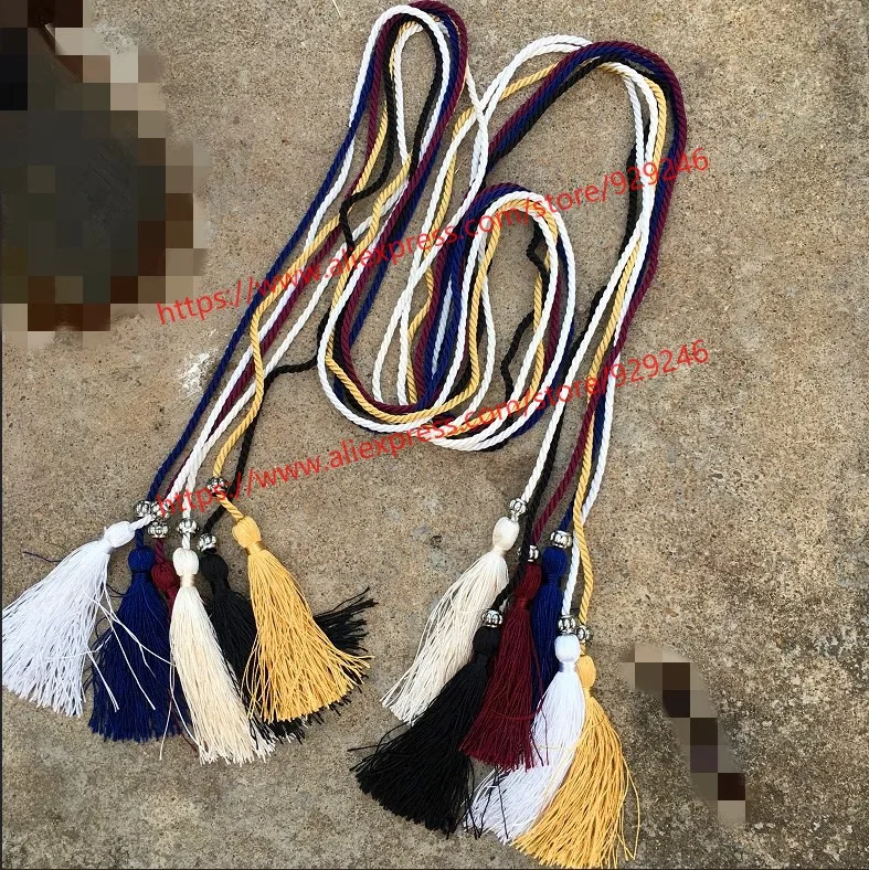 6pcs/lot 0.35cm thin rope belt for women dress accessory yellow blue white black rope belt with tassel for garments DIY crafts