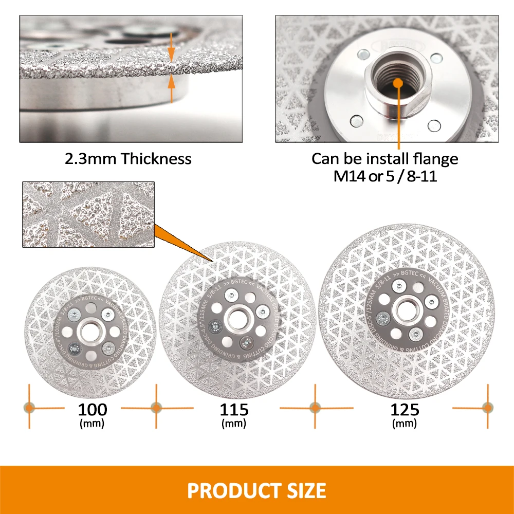 BGTEC 1 4 "4.5" 5 "Hai Mặt Hút Chân Không Chia Lửa Bằng Đồng Nguyên Cắt Kim Cương & Đĩa Mài Với 5/8-11 Chủ Đề Cao Cấp Chất Lượng