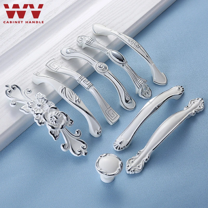 

WV Kitchen Cabinet Storage White Drawer Handles Wall 96mm 128mm Dressers Drawers Wardrobe Knob Door Closet Pulls Hardware Item