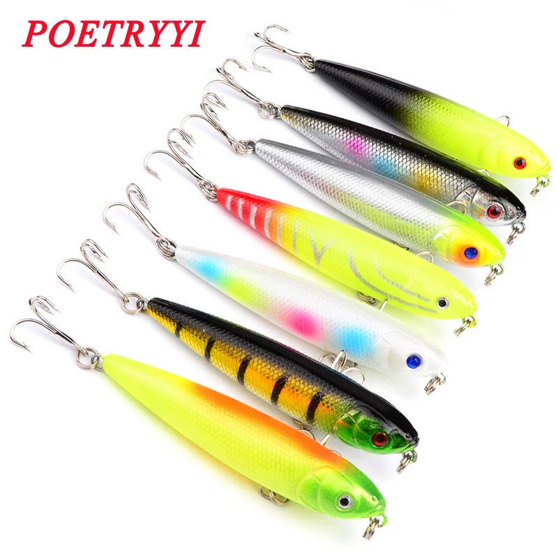 

1PCS Top Water Artificial Lure Hard Plastic Fishing Lure Surface Pencil Minnow Bait 8.6g 8cm/5g 7.5cm Hook Size 6# 30