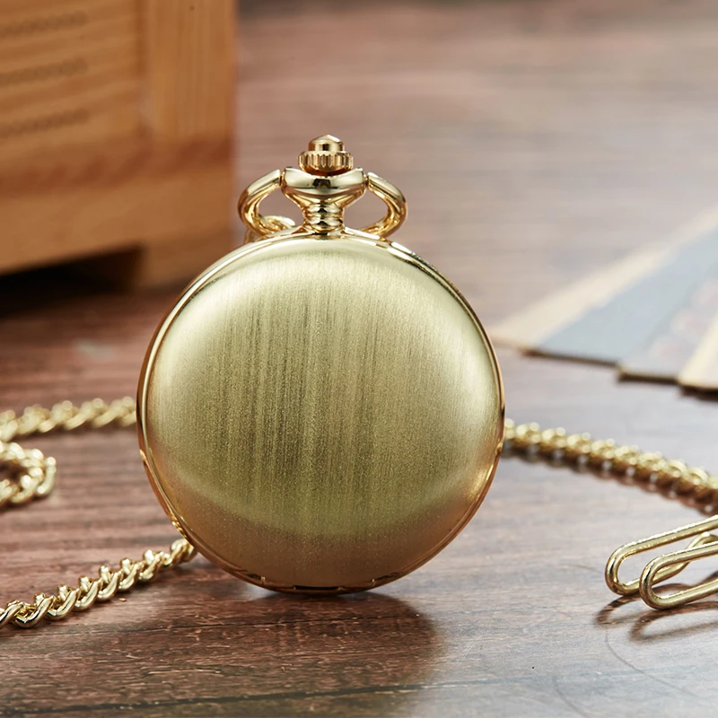 Bronze Gold Pendant Quartz Pocket Watch Male Smooth Luxury Roman Numerals Dial Fob Chain Clock for Men Women Birthday Day Gift