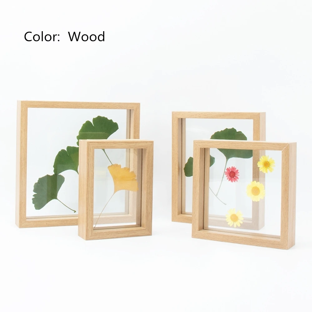 Wood Picture Frames Double Sided Glass Plant Specimen Frame for Pressed Flowers Dried Leaf Display Table Decoration